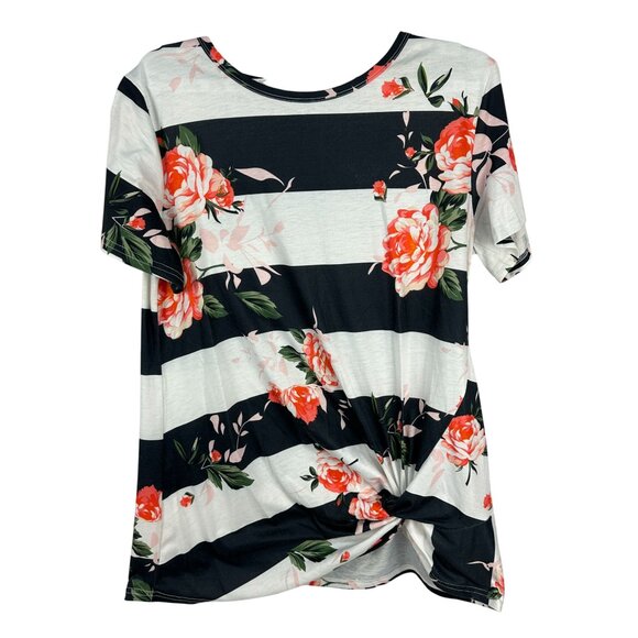 Womens Floral Striped Knot Front Top Size Large - Picture 1 of 6